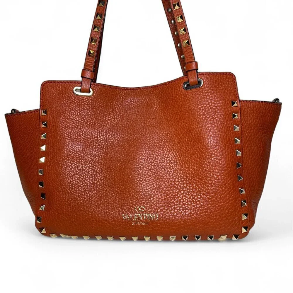 VALENTINO GARAVANI Soft Orange Leather Rockstud Tote Small, Great Condition